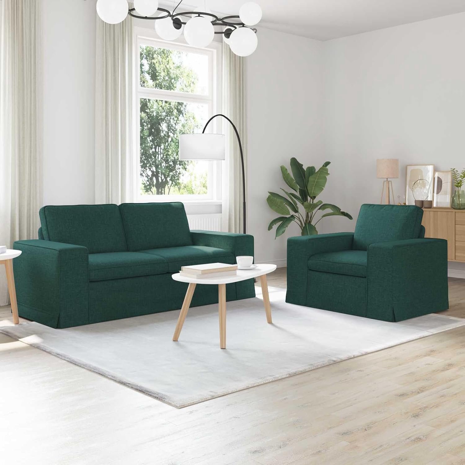 2 stuks, donkergroen, 182 x 80 x 82 cm, stof, modulair design, metalen frame, armleuningen op houtbasis, comfortabele bekleding, flexibele configuratie, broodjespoten