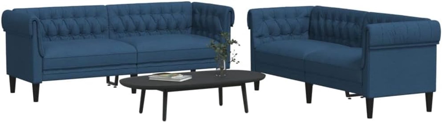 2-delig bankstel blauwe stof met zitlandschap woonkamer, 2-delige meubelset van duurzame en ademende bekledingsstof voor een comfortabele zitervaring in