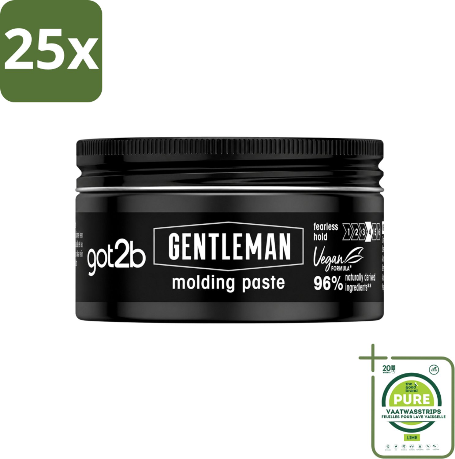 25 x Got2B - Molding Paste - Gentleman - 100 ml - Grootverpakking - Vaatwasstrips - Haarmodel - Stijlvolle Look - Natuurlijke Finish - Hold - Haartype