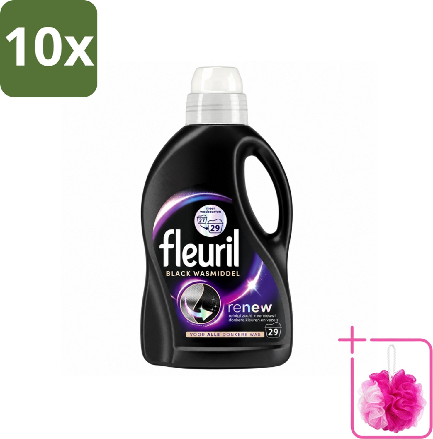 10 x Fleuril – Wasmiddel - Black – 29 wasbeurten – 1,305 L - Bulkverpakking - Wasmiddel zwart - Douchemop - Kleurbehoud zwart