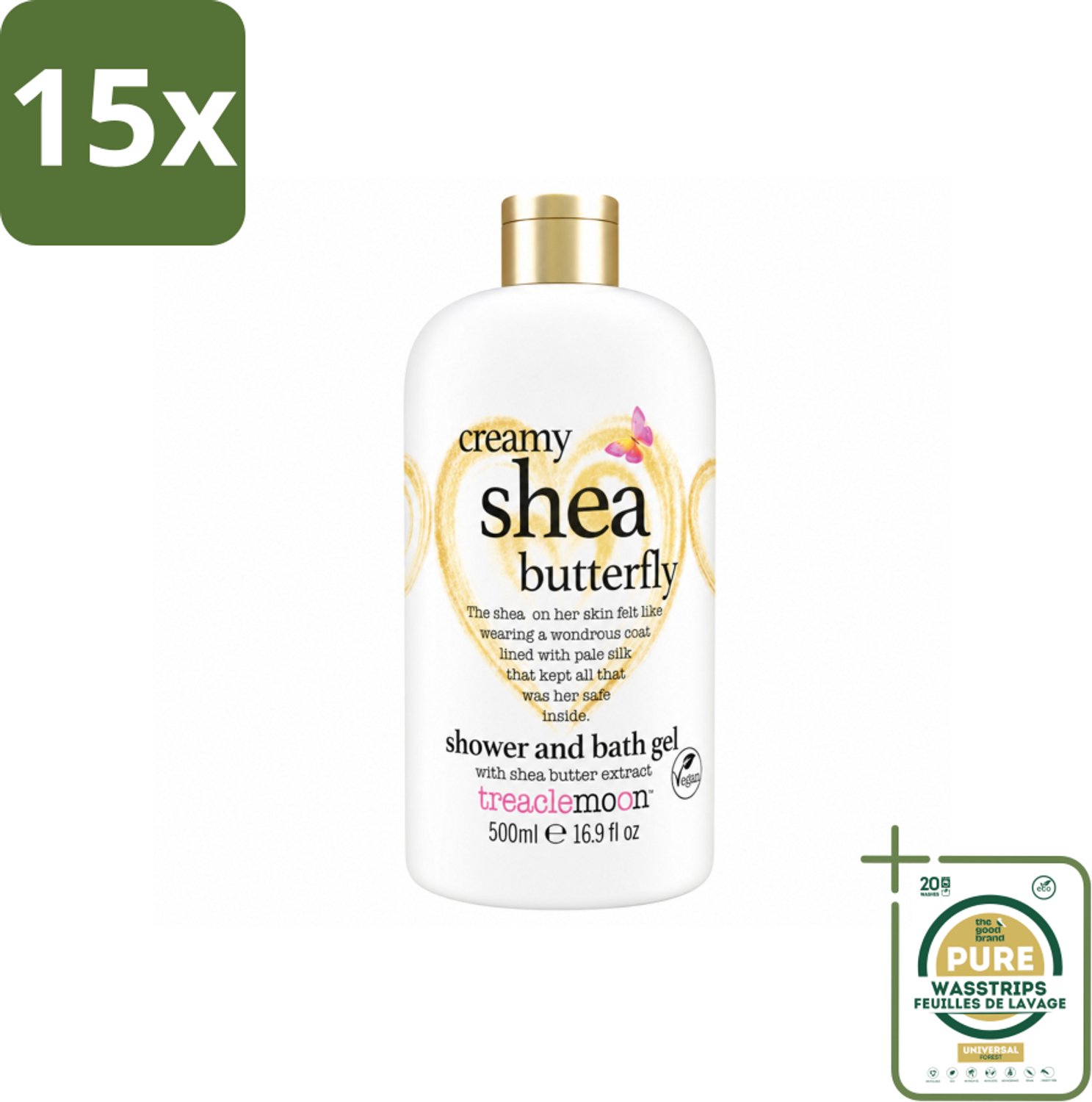 15 x Treaclemoon – Bad- & Douchegel – Creamy Shea Butterfly – 500 ml - Wasstrips - Bad En Douchegel - Shea Butterfly - Creamy Shea - Bad En Douche - Hydraterende Douchegel