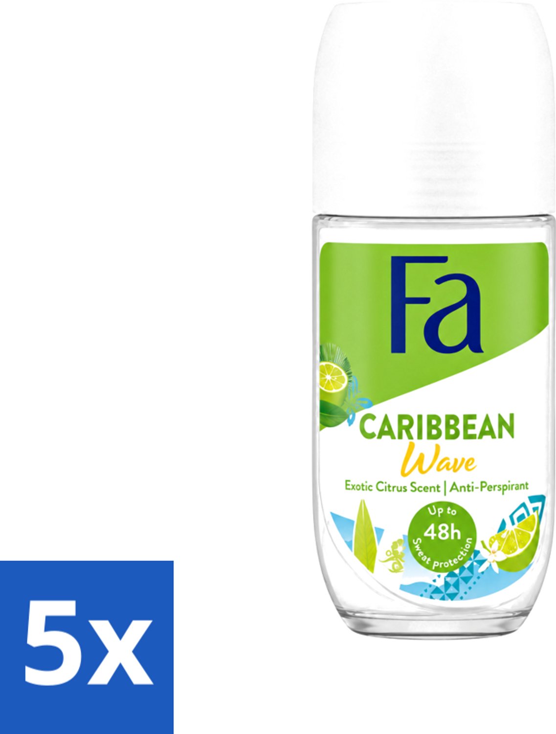 5 x Fa - Caribbean Wave - Deodorant Roller - Lemon - 50 ml - Voordeelverpakking - 5 stuks
