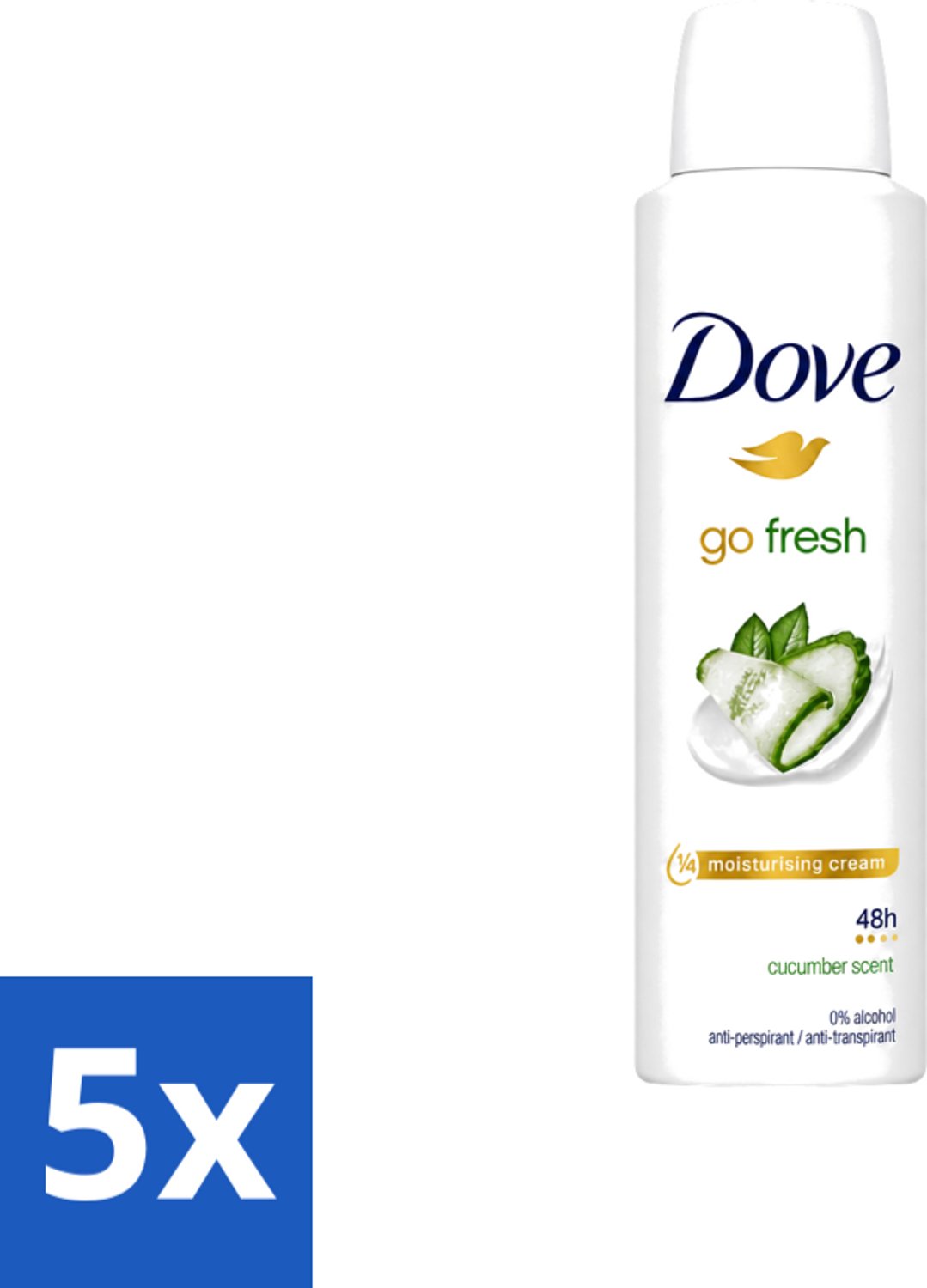 5 x Dove Go Fresh - Deospray - Komkommer - 150 ml - Voordeelverpakking - 5 stuks