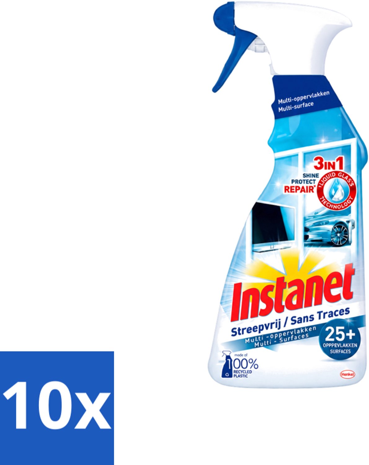 10 x Instanet - Schoonmaakspray - Streepvrij - 3 in 1 - Multi-Oppervlakken - 725 ml - Voordeelverpakking - 10 stuks