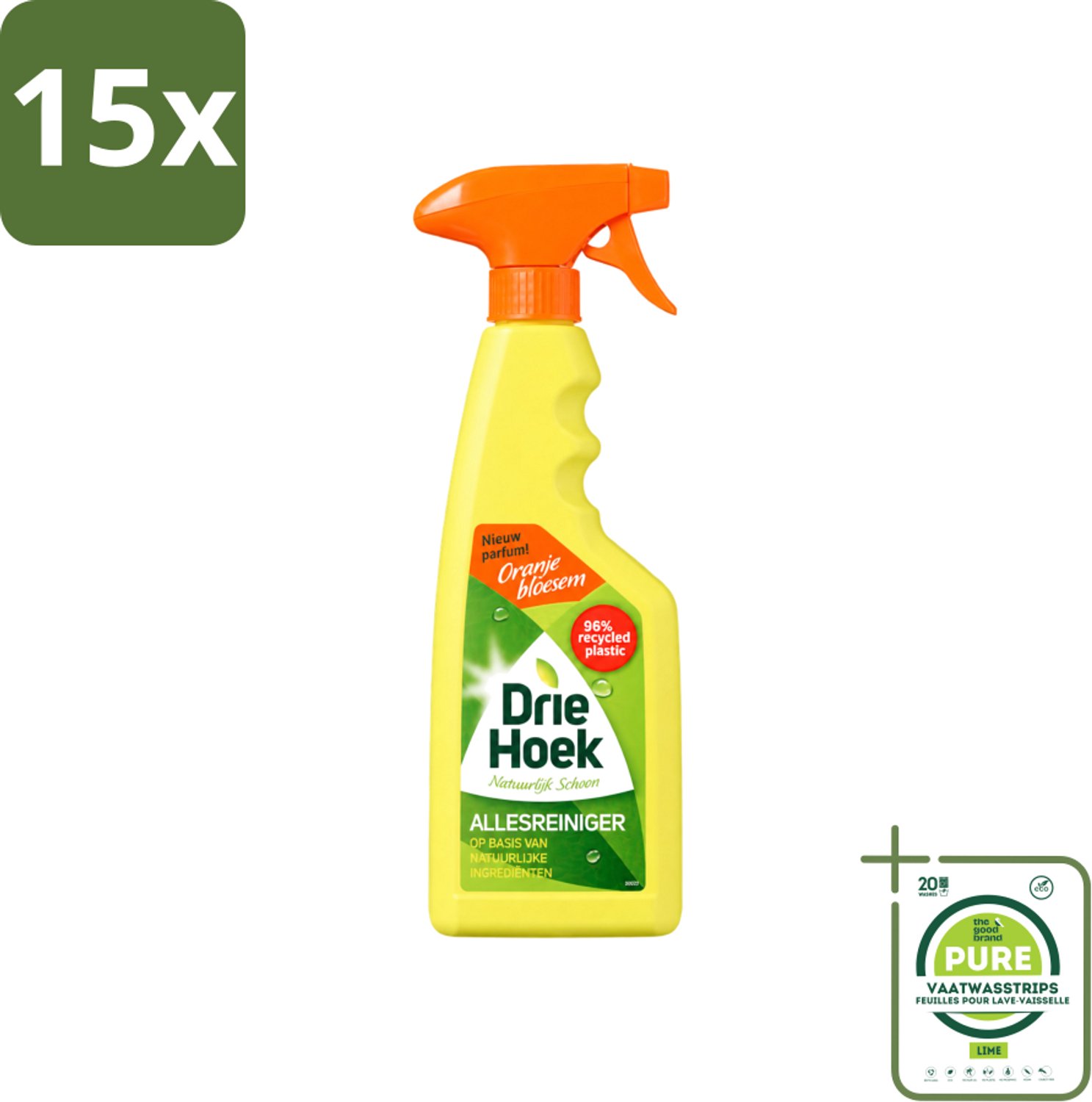 15 x Driehoek – Spray Allesreiniger – Oranjebloesem – 500 ml - Grootverpakking - Vaatwasstrips - Allesreiniger Spray - Reinigen - Hout Reinigen - Natuursteen Reinigen - Biologisch Afbreekbaar