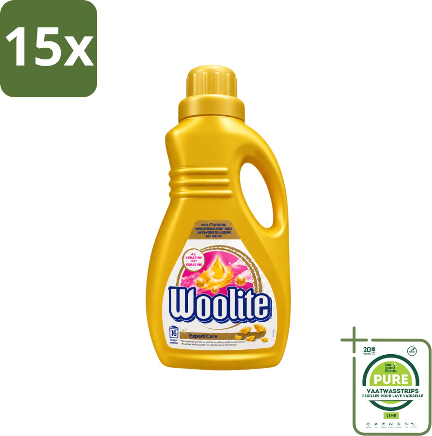 15 x Woolite Expert Care - Vloeibaar Wasmiddel - Met Keratine - Delicate Was - 16 Wasbeurten - 1L - Grootverpakking - Vaatwasstrips - Delicate Was - Keratine Wasmiddel - Kleding Verzorging - Wasmiddel Voor Delicate Stoffen - Glans Behouden