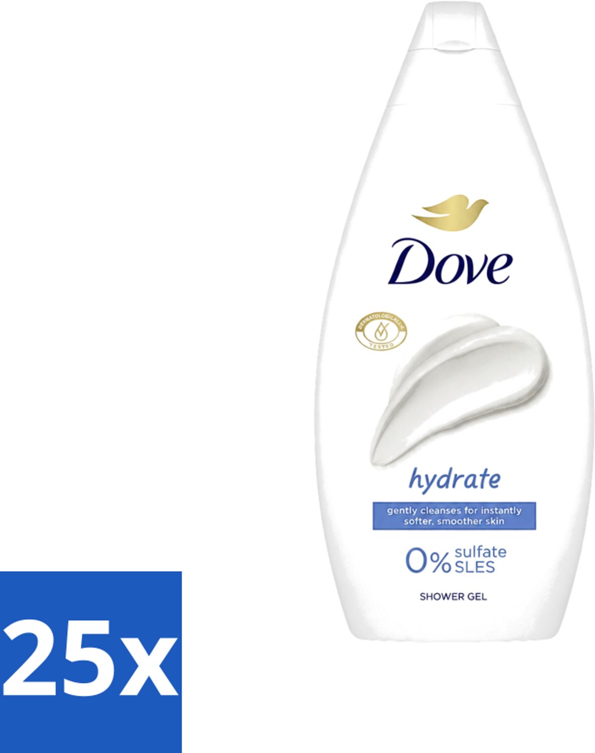 25 x Dove Hydrate - Douchegel - Sulfaatvrij - 250 ml - Voordeelverpakking - 25 stuks