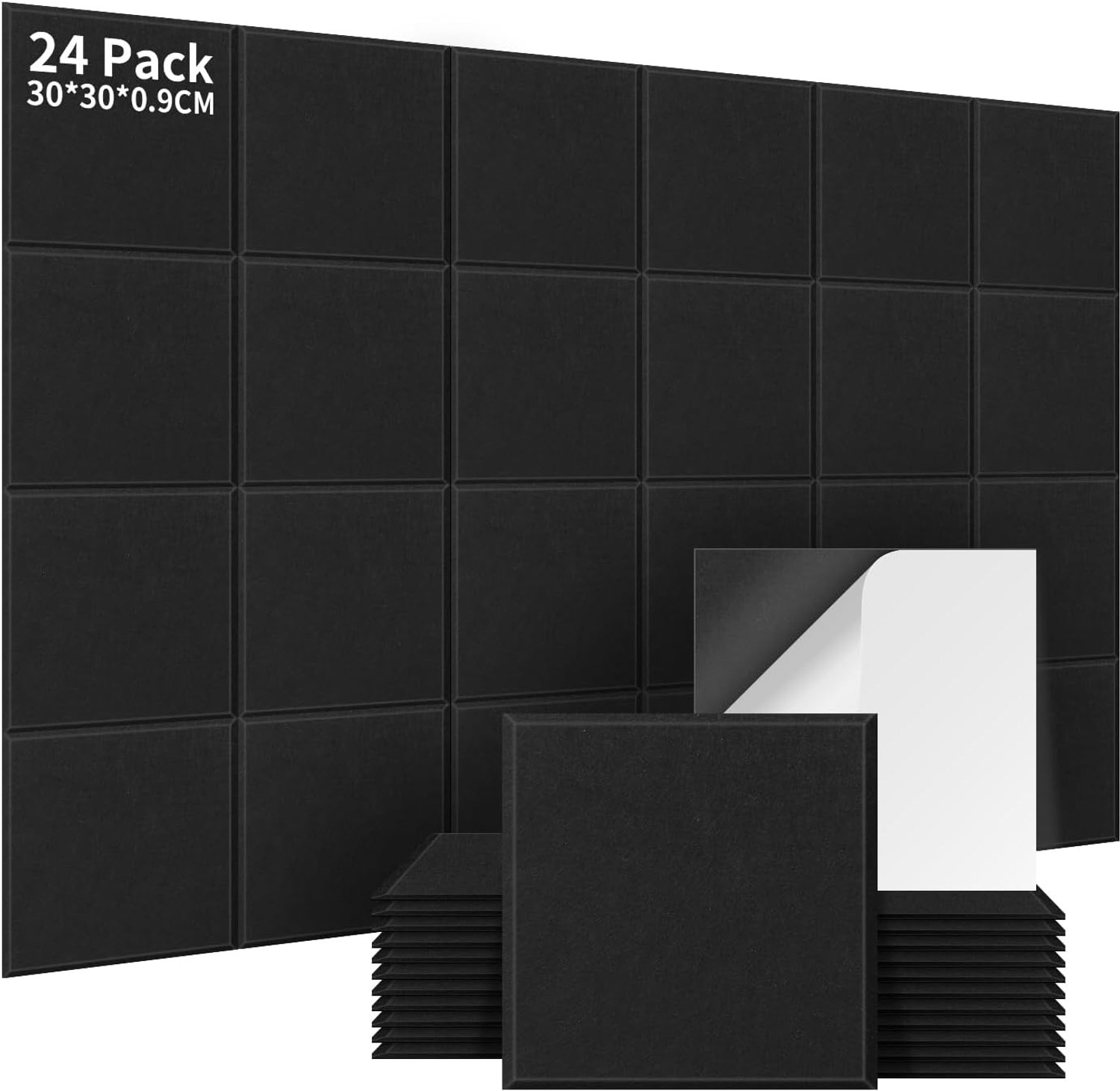 24 Stuks Akoestische Panelen Zelfklevend, Akoestische Panelen Geluidsabsorberend Hoge Dichtheid, Akoestische Behandeling en Wanddecoratie voor Opnamestudio, 30x30x0.9cm, Zwart