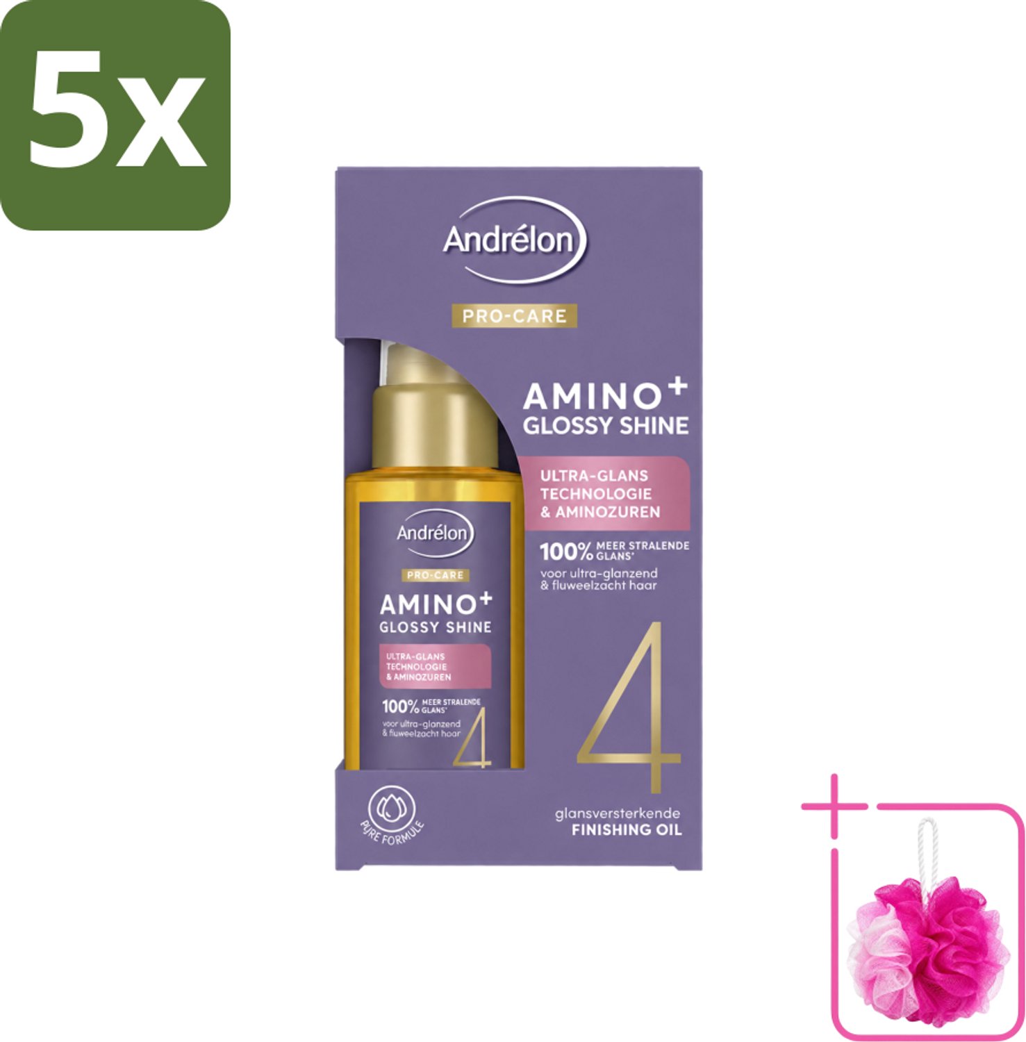 5 x Andrélon – Finishing Oil – Pro Care Amino+ Glossy Shine – 50 ml - Bulkverpakking - Glans haar - Douchemop - Pluisvrij haar