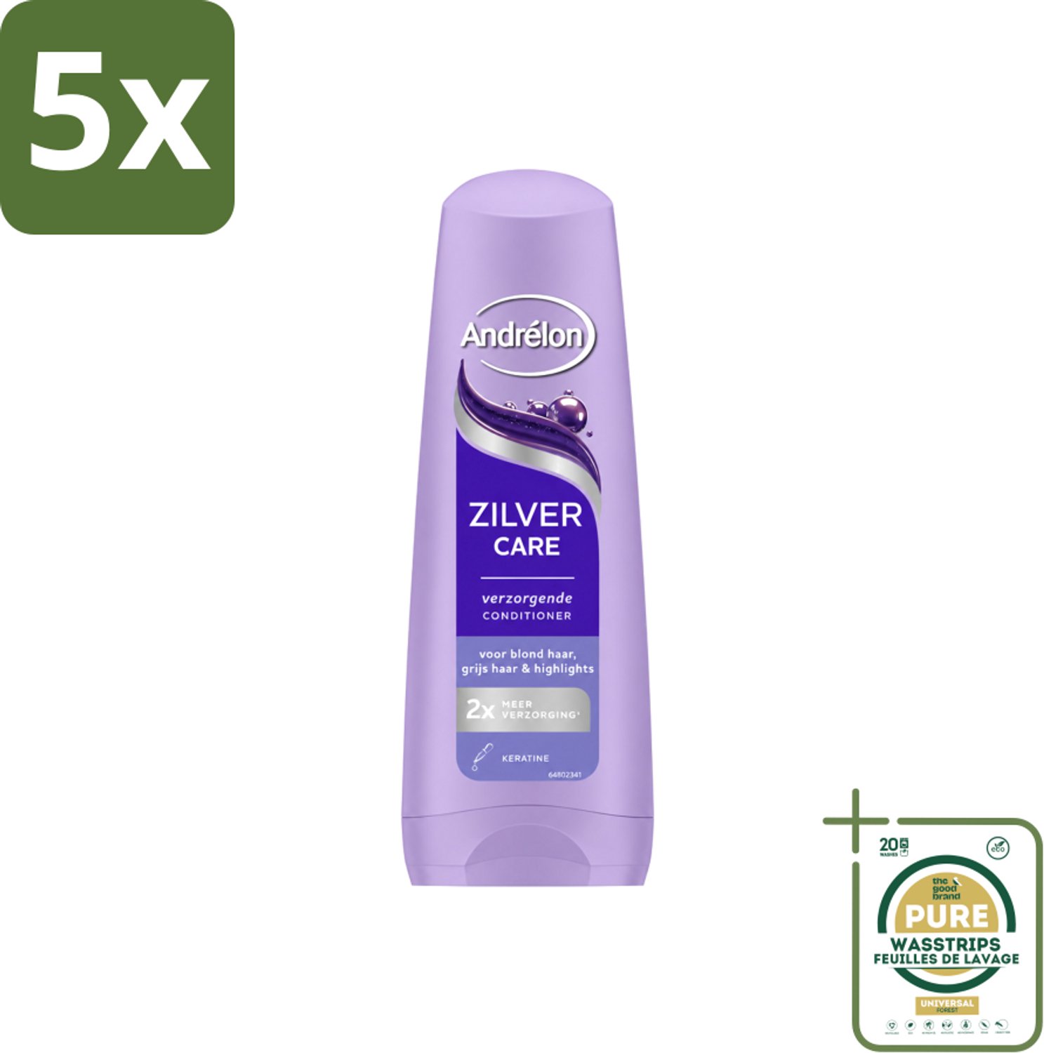 5 x Andrélon – Conditioner – Zilver Care – 200 ml - Wasstrips - Zilver Care Conditioner - Keratine Voor Haar - Verzorging Voor Blond Haar - Verzorging Voor Grijs Haar - Herstel Haar