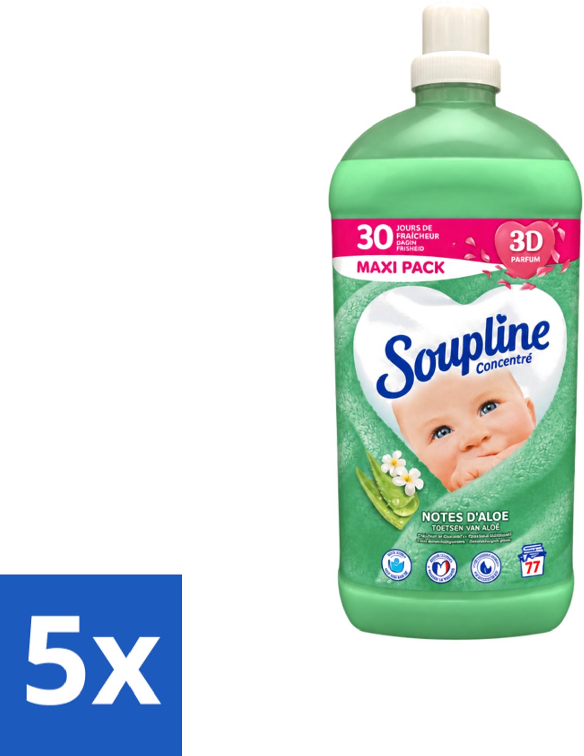 5 x Soupline - Wasverzachter - Aloë Vera Concentraat - 77 Wasbeurten - Voordeelverpakking - 5 stuks