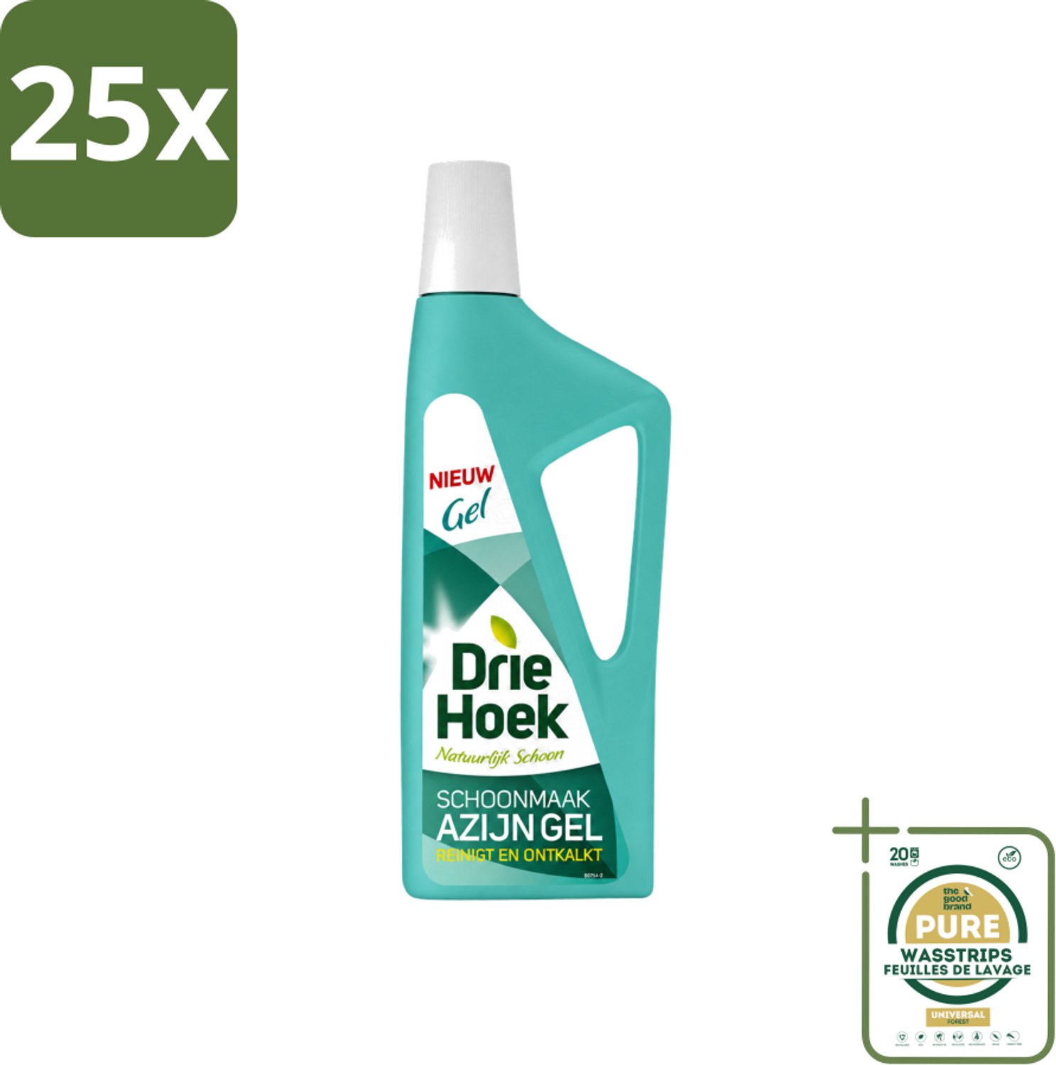 25 x Driehoek – Azijngel – 725 ml - Wasstrips - Ontkalker - Kalkaanslag - Badkamer Reinigen - Keuken Reinigen - Sanitair Reinigen