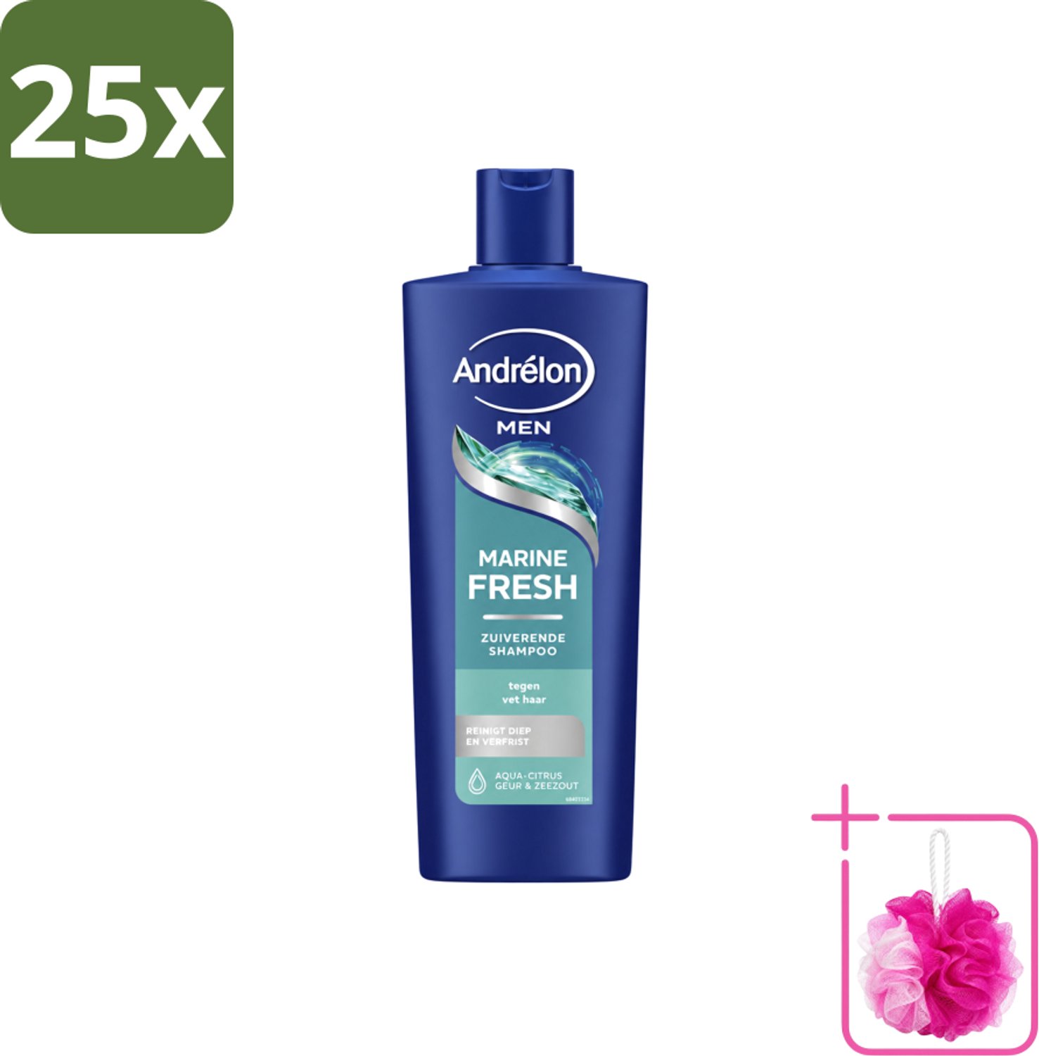 25 x Andrélon – Shampoo – Marine Fresh Men – 400 ml - Bulkverpakking - Mannelijk haar reinigen - Douchemop - Vet haar verwijderen