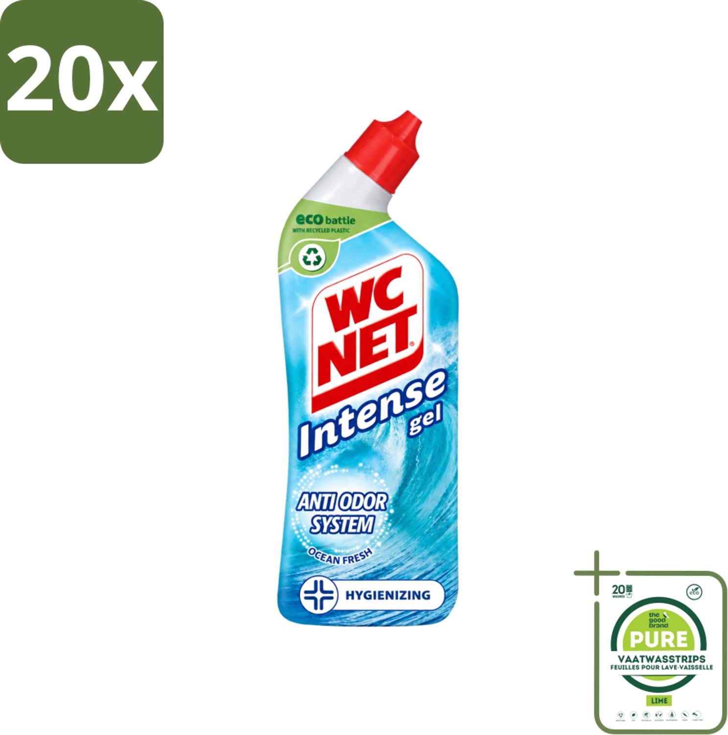 20 x WC Net - Toiletreiniger - Gel - Ocean Fresh - Verwijderd Geuren - 750 ml - Grootverpakking - Vaatwasstrips - WC Net - Toilet Reinigen - Geur Verwijderen - Oceaangeur - Anti-geur