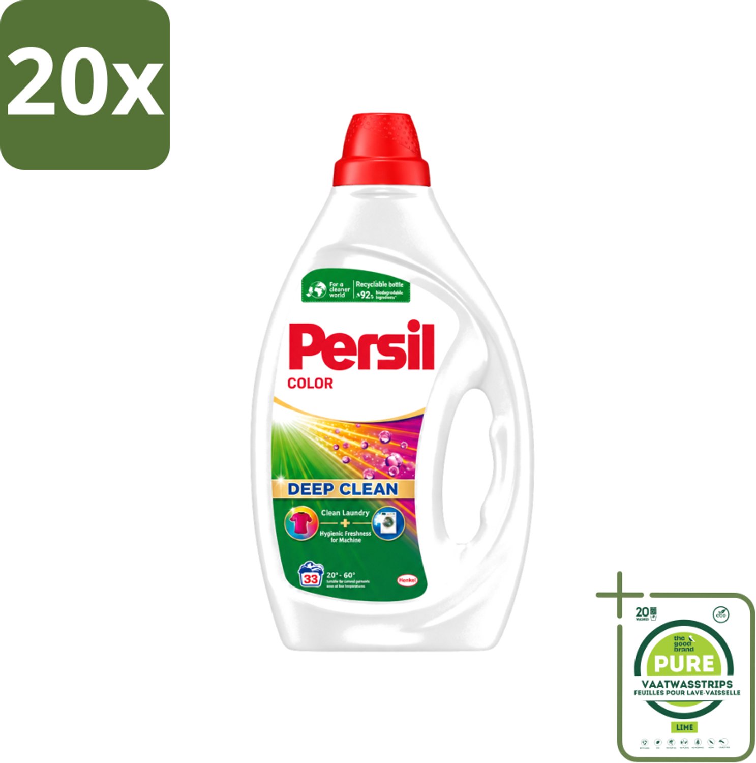 20 x Persil Color - Vloeibaar Wasmiddel - Gekleurde Was - 33 Wasbeurten - Grootverpakking - Vaatwasstrips - Persil Color Gel - Vloeibaar Wasmiddel - Gekleurde Was - Vlekverwijdering - Wasmachine Frisheid