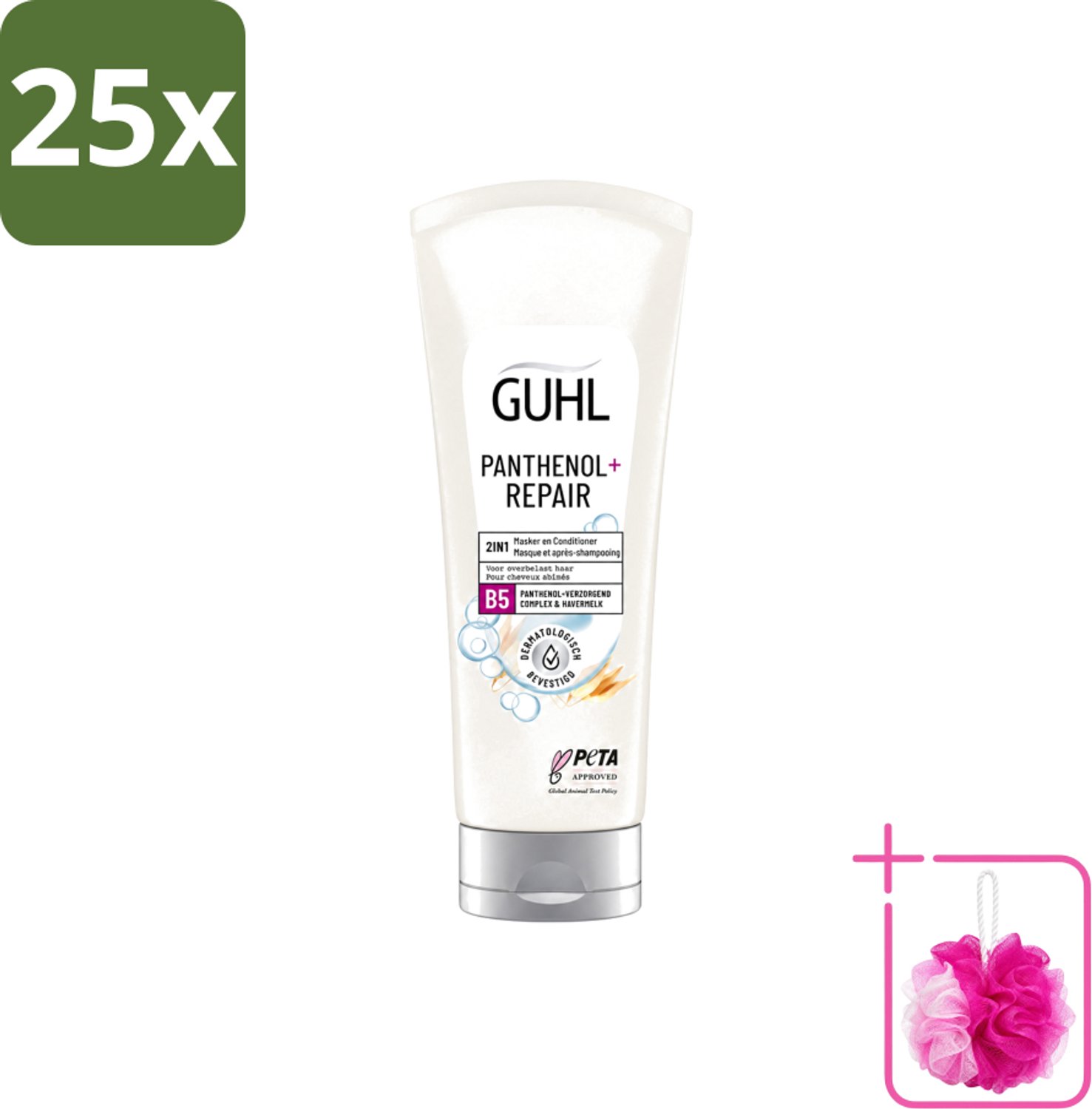 25 x Guhl – 2-in-1 Masker & Conditioner – Panthenol+Repair – 200 ml - Bulkverpakking - Haarmasker - Douchemop - Conditioner