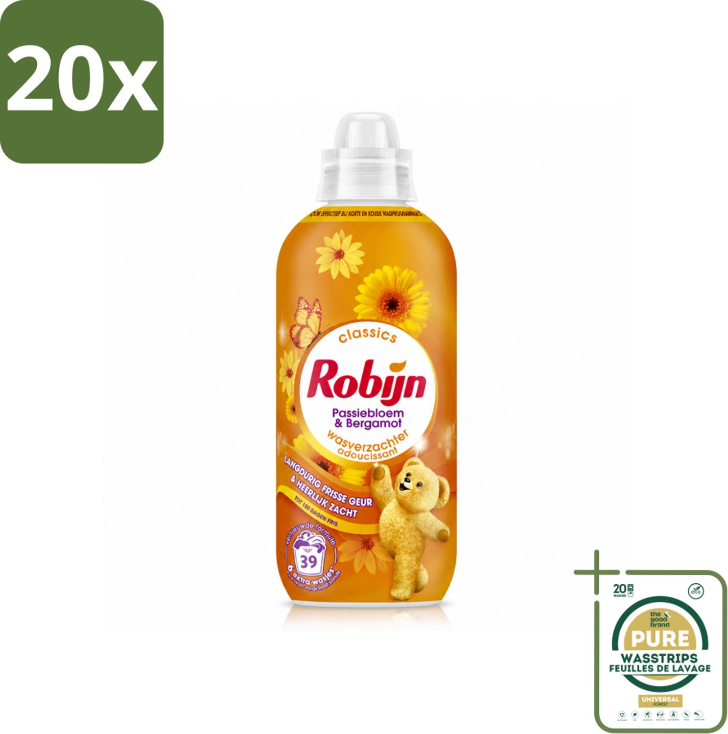 20 x Robijn – Wasverzachter – Passiebloem & Bergamot – 780 ml - Wasstrips - Wasverzachter - Wasverzachter Passiebloem Bergamot - Wasverzachter Passiebloem - Wasverzachter Bergamot - Wasverzachter Voor Katoen