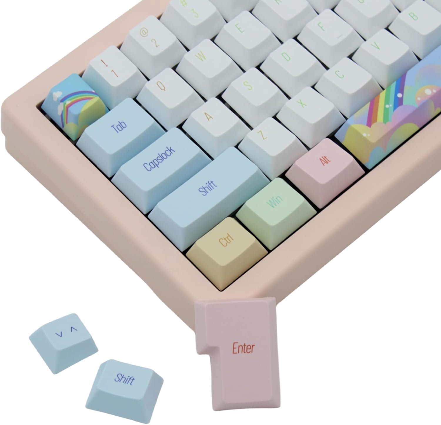 Dye Sublimatie keycaps, schattige keycaps, ISO lay-out, keycaps met regenboog, kersenprofiel, aangepaste keycaps voor mechanisch toetsenbord