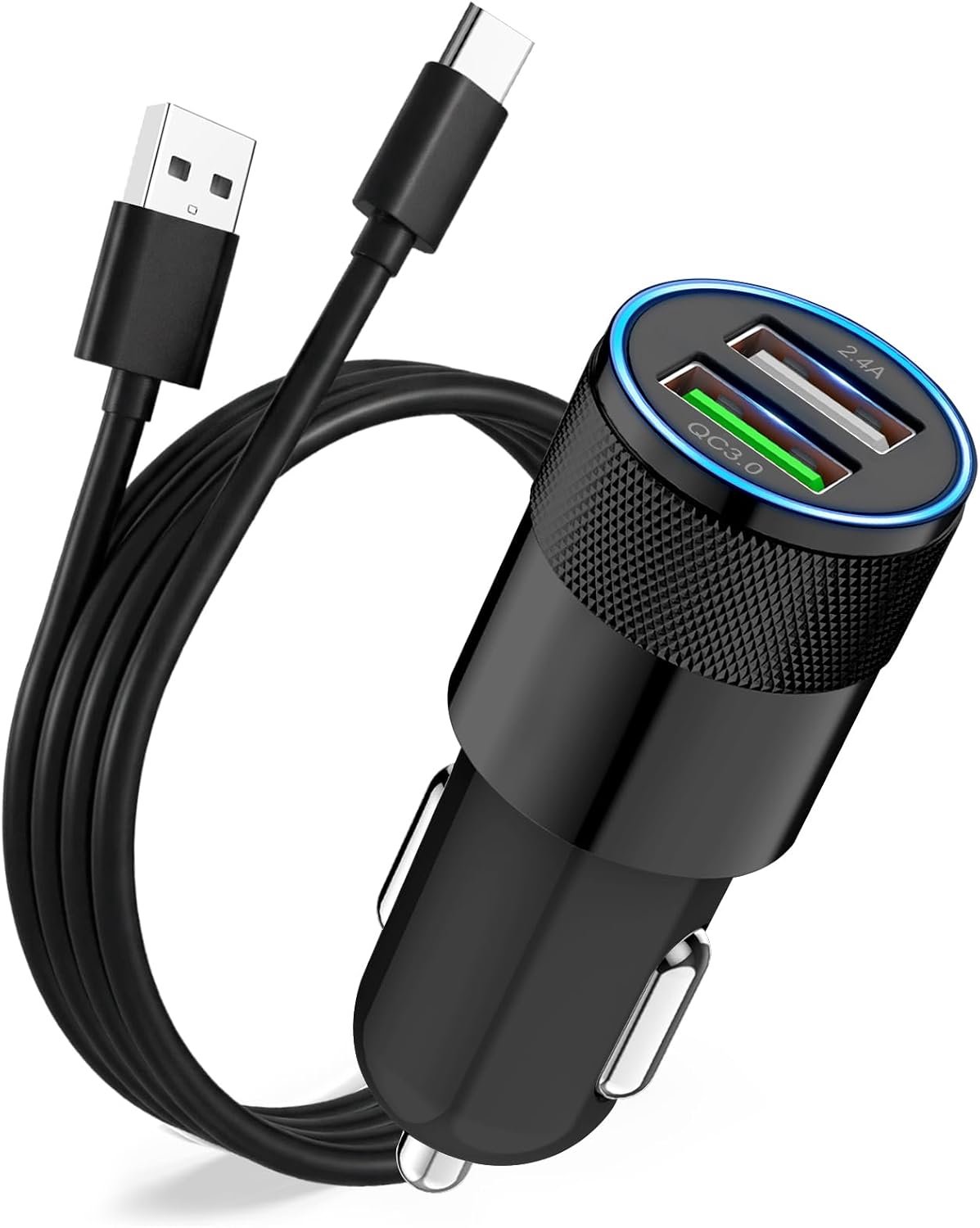 Autolader iPhone 17 16 15, QC3.0&2.4A oplader voor sigarettenaansteker autolader iPhone auto USB-adapter mobiele telefoon auto met USB C-kabel voor iPhone 17 16 15 Pro Max Air, Samsung S26