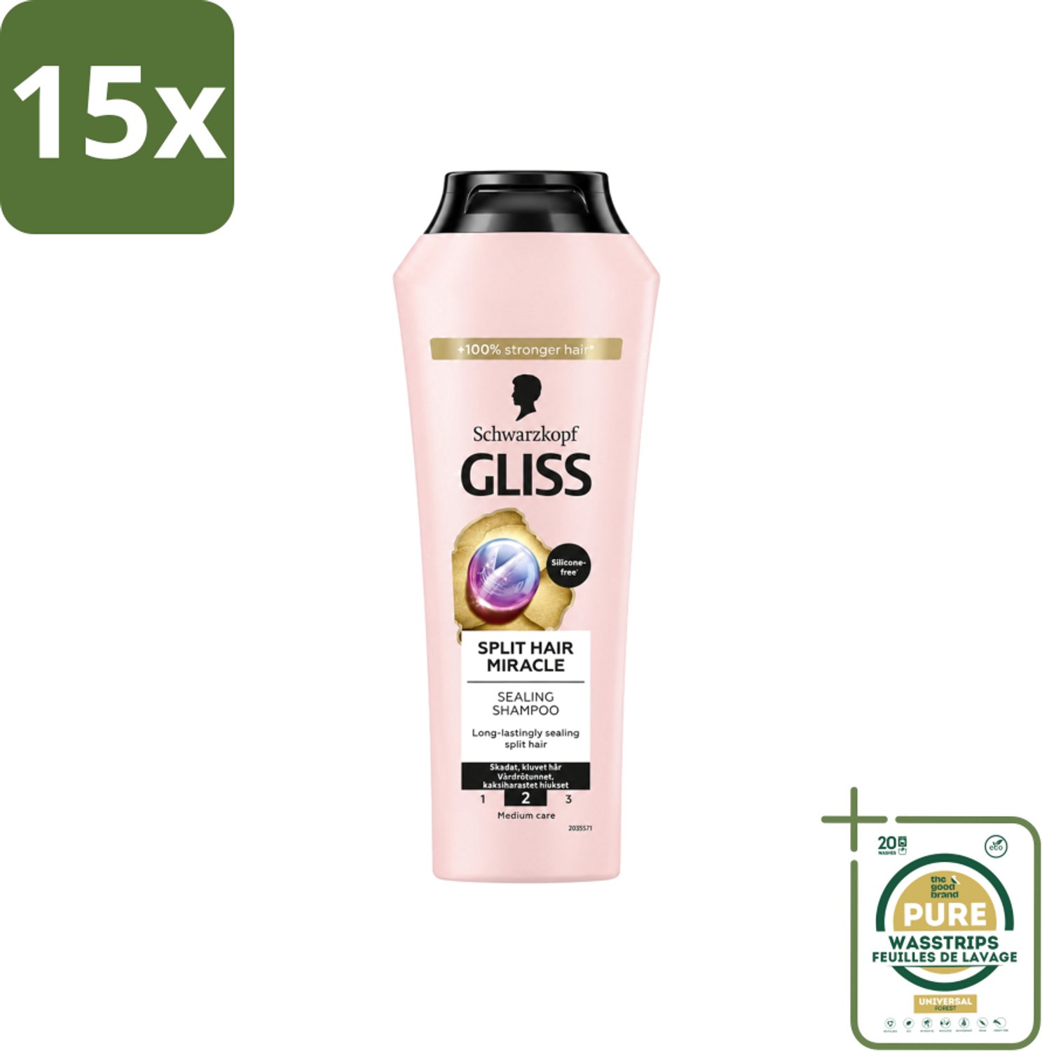 15 x Gliss-Kur - Shampoo - Split Hair Miracle - Herstelt Gespleten Haarpunten - 400 ml - Wasstrips - Gespleten Haarpunten - Haar Herstel - Haar Versterken - Hydrolyzed Keratine - Vitamine E