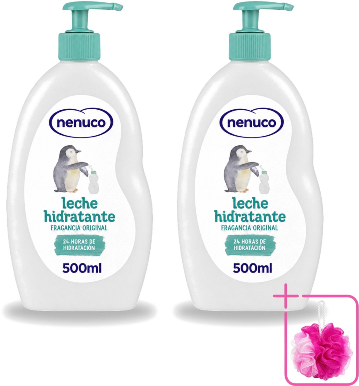 2 x Nenuco - Bodymilk - Verzorgende Bodylotion - Hydraterend - Met Pomp - 500 ml - Bulkverpakking - Babyhuid verzorging - Douchemop - Bodymilk voor baby
