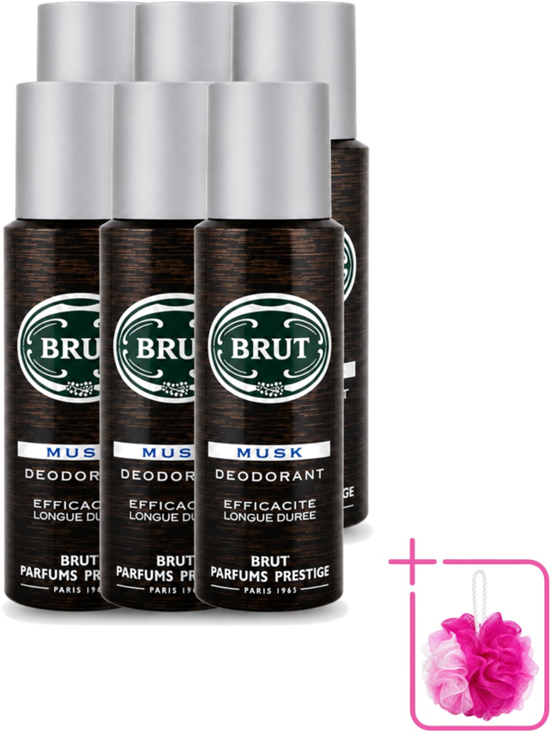 6 x Brut - Deodorant - Spray - Musk - Klassieke mannengeur - 200ml - Bulkverpakking - Deodorant spray - Douchemop - Muskus geur