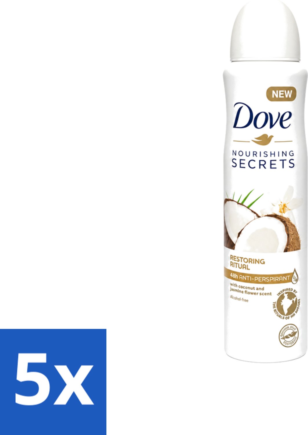 5 x Dove – Deodorant Spray – Restoring Ritual Cocos & Jasmijn – 150 ml - Voordeelverpakking - 5 stuks