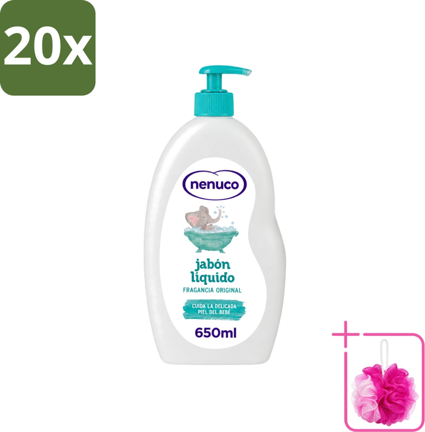 20 x Nenuco - Jabon Líquido - Vloeibare Zeep - Originele Geur - Met Doseerpomp - 650 ml - Bulkverpakking - Vloeibare zeep - Douchemop - Zeep voor baby