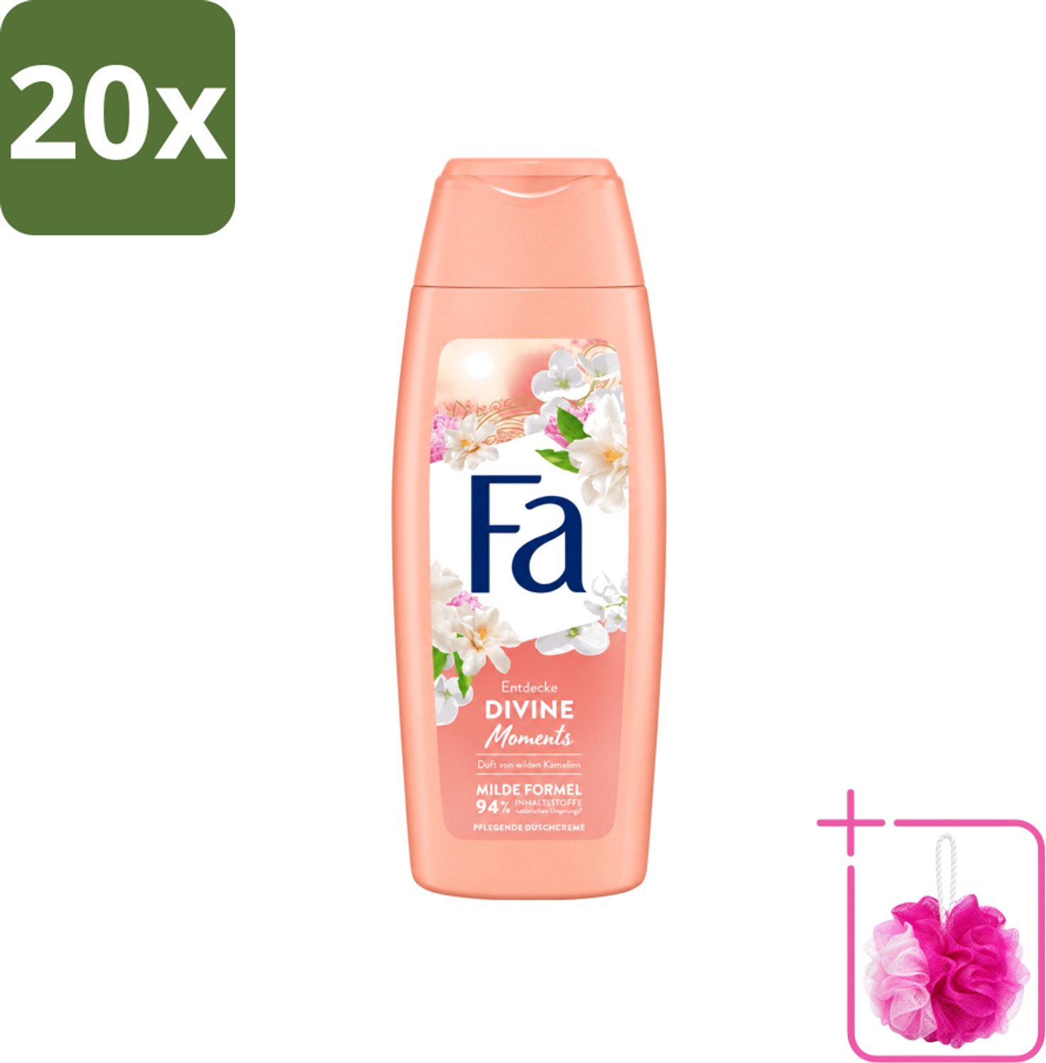 20 x Fa - Douchecrème - Divine Moments - Verzorgen & Voeden - Verfrissend - 250 ml - Bulkverpakking - Douchecrème - Douchemop - Camelia