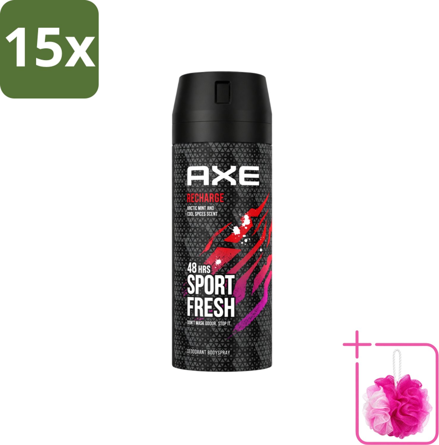 15 x Axe - Deodorant Bodyspray - 48hrs Sport Fresh - Recharge - Arctic Mint & Cool Spices - 150 ml - Bulkverpakking - Deodorant - Douchemop - Bodyspray