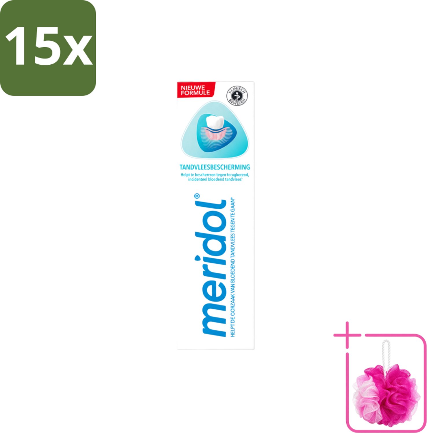 15 x Meridol - Tandpasta - Dagelijkse Tandverzorging - Beschermt tegen Tandvleesproblemen - 75 ml - Bulkverpakking - Tandpasta - Douchemop - Tandvlees
