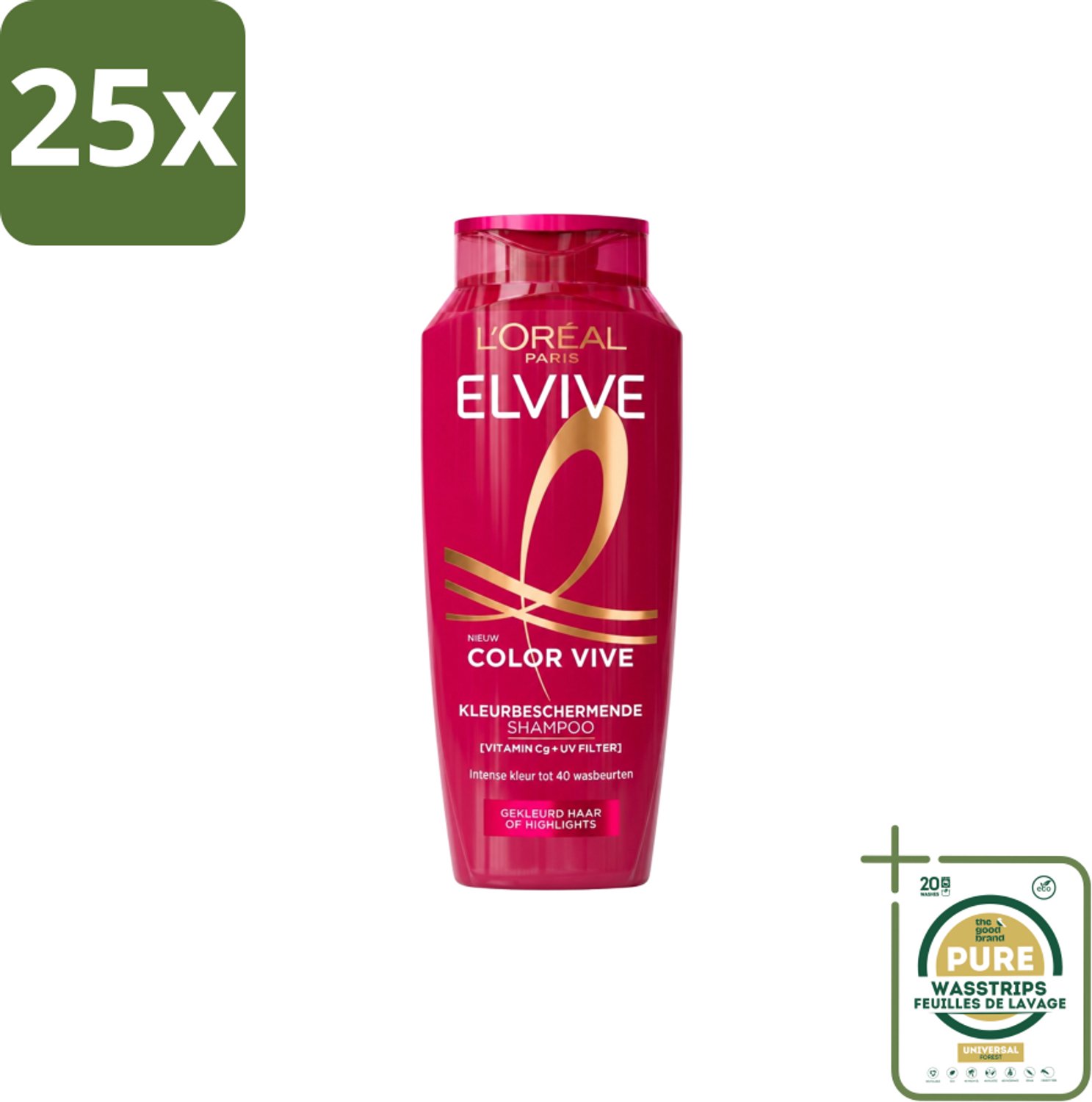 25 x L’Oréal Paris Elvive – Shampoo – Color Vive – Gekleurd Haar – 250 ml - Wasstrips - Kleurbehoud - Glans - Gekleurd Haar - Highlights - Wasbeurten