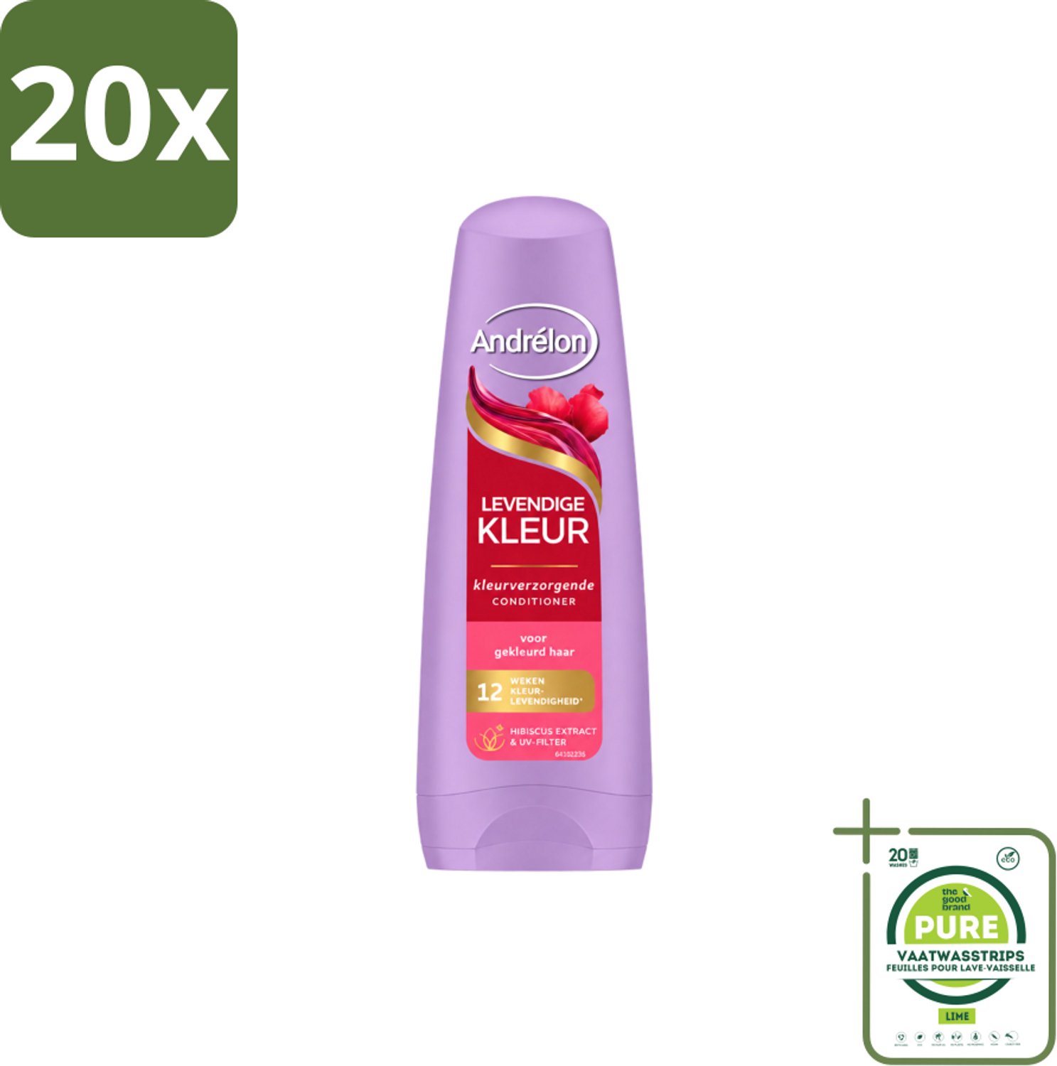 20 x Andrélon – Conditioner – Levendige Kleur – 200 ml - Grootverpakking - Vaatwasstrips - Kleurvervanging - Haarkleur Beschermen - UV-filter - Hibiscus-extract - Haar Verzorgen
