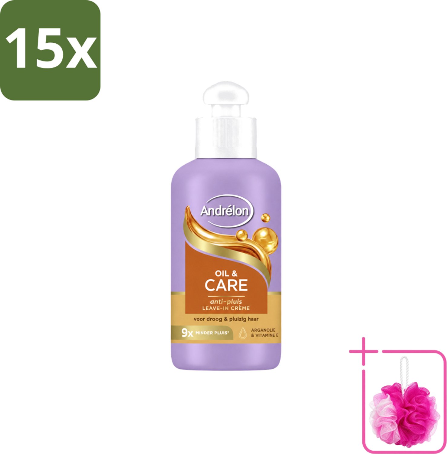 15 x Andrélon – Leave-In Crème – Oil & Care – 200 ml - Bulkverpakking - Haarkruid - Douchemop - Anti-pluis