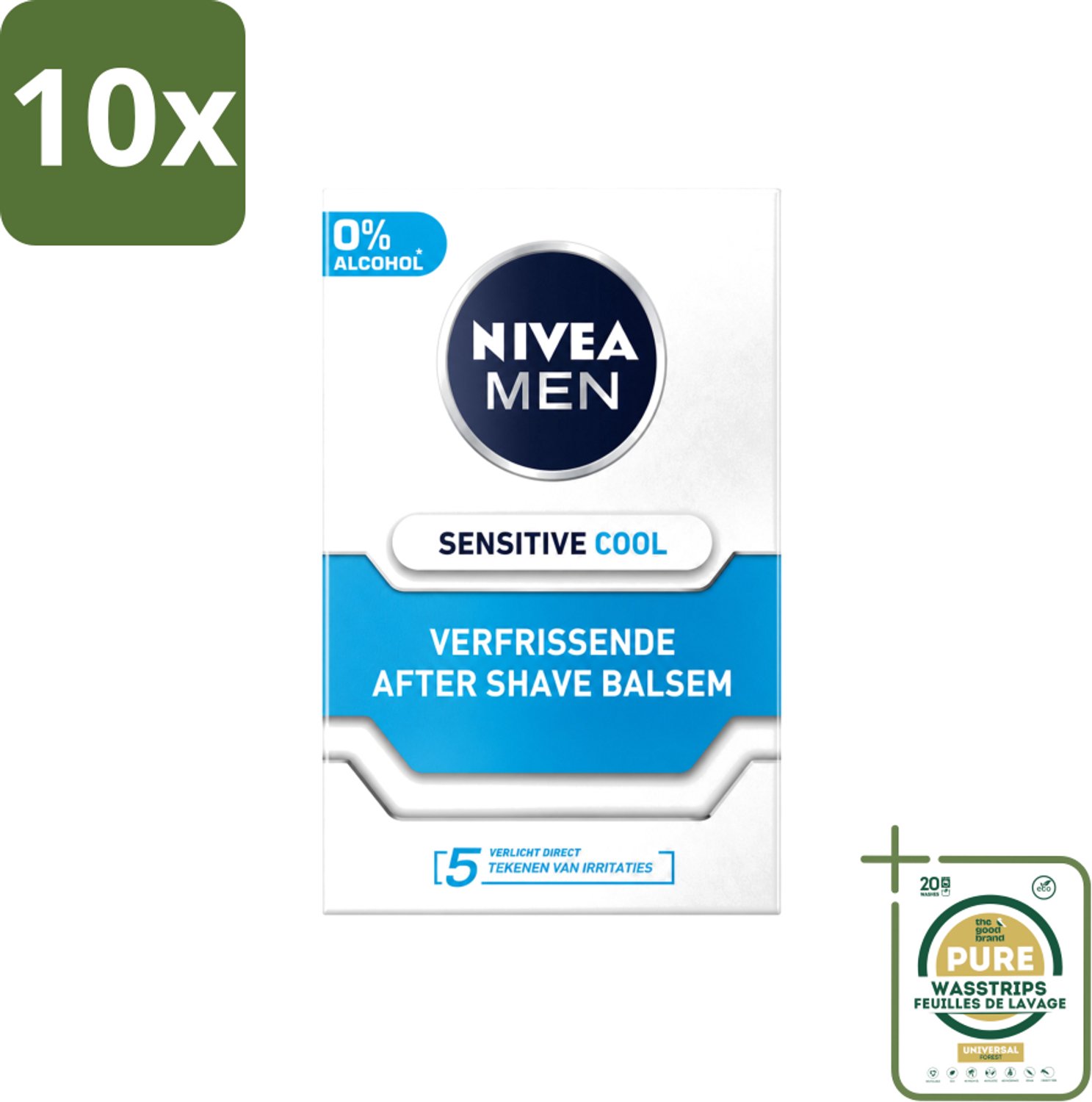 10 x Nivea - Men - Sensitive Cool Aftershave Balsem - Zeewierextract & Kamille - Alcoholvrij - 100 ml - Wasstrips - Aftershave Balsem - Alcoholvrij Aftershave - Gevoelige Huid - Scheren Na - Roodheid Verminderen
