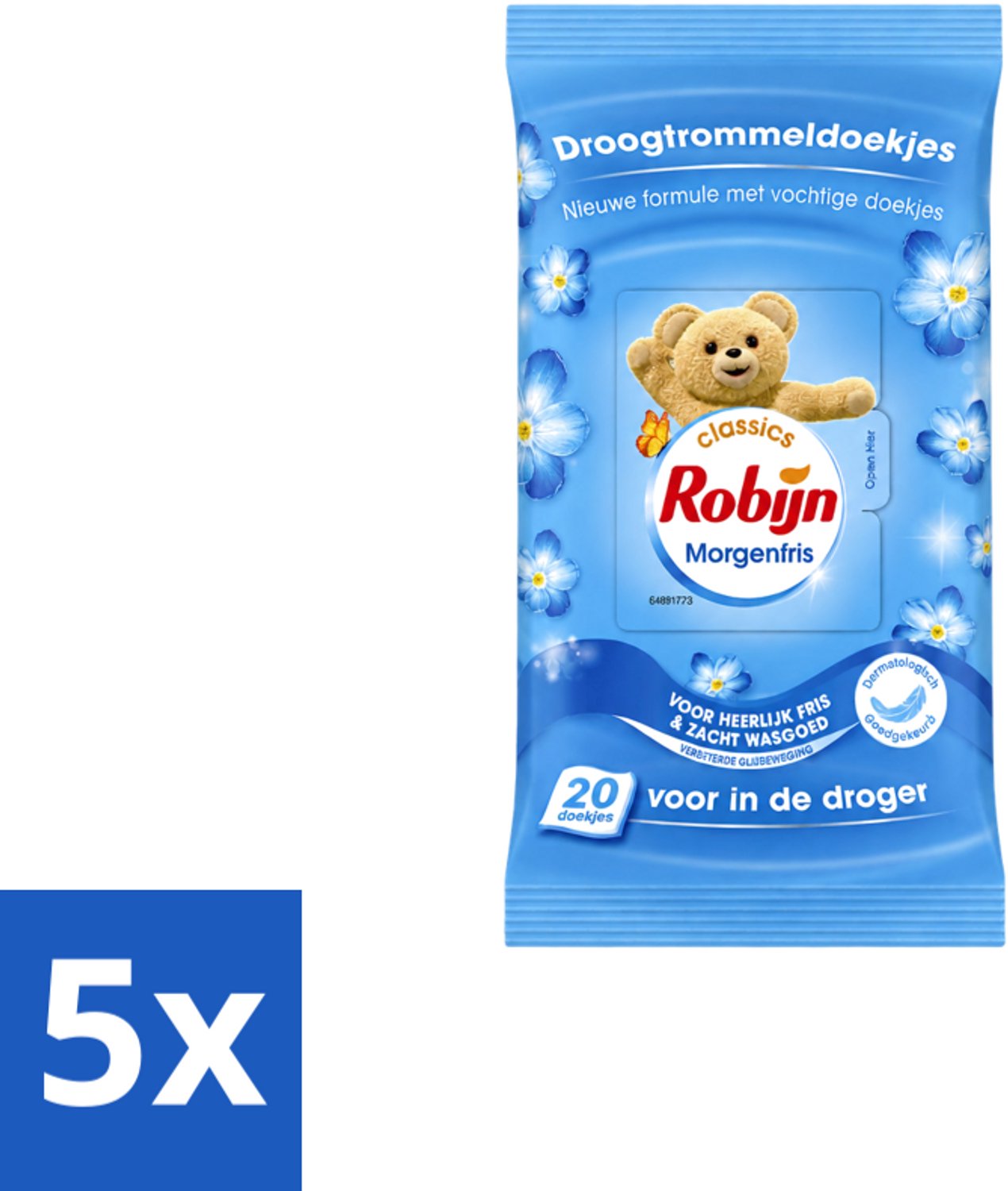 5 x Robijn – Droogtrommeldoekjes – Morgenfris - 20 Doekjes - Voordeelverpakking - 5 stuks