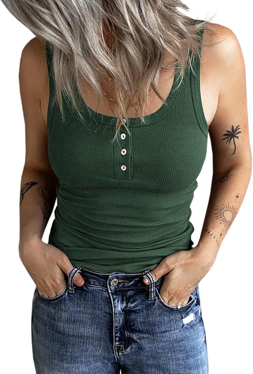 Slimfit, bovenstuk met knopen, geribbeld, mouwloos, tanktop, casual
