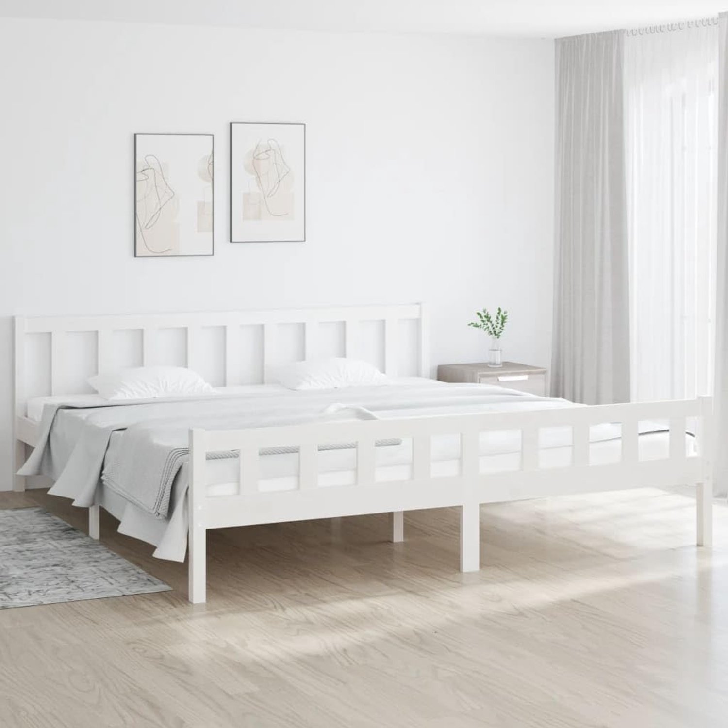 Bed tweepersoonsbed massief houten bed wit 160x200 cm geschikt voor familiekamers