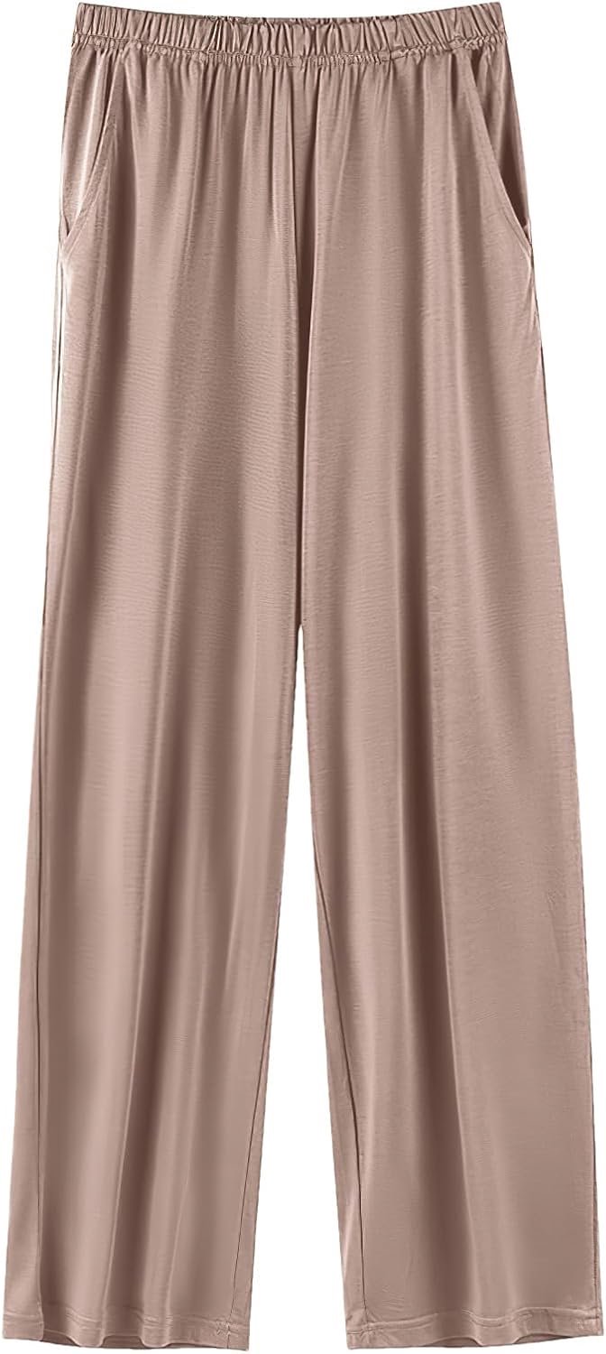 Pyjamabroek voor dames, pyjamabroek met brede pijpen, zachte lichte slaapbroek, vrijetijdsbroek met zakken (S-5XL)