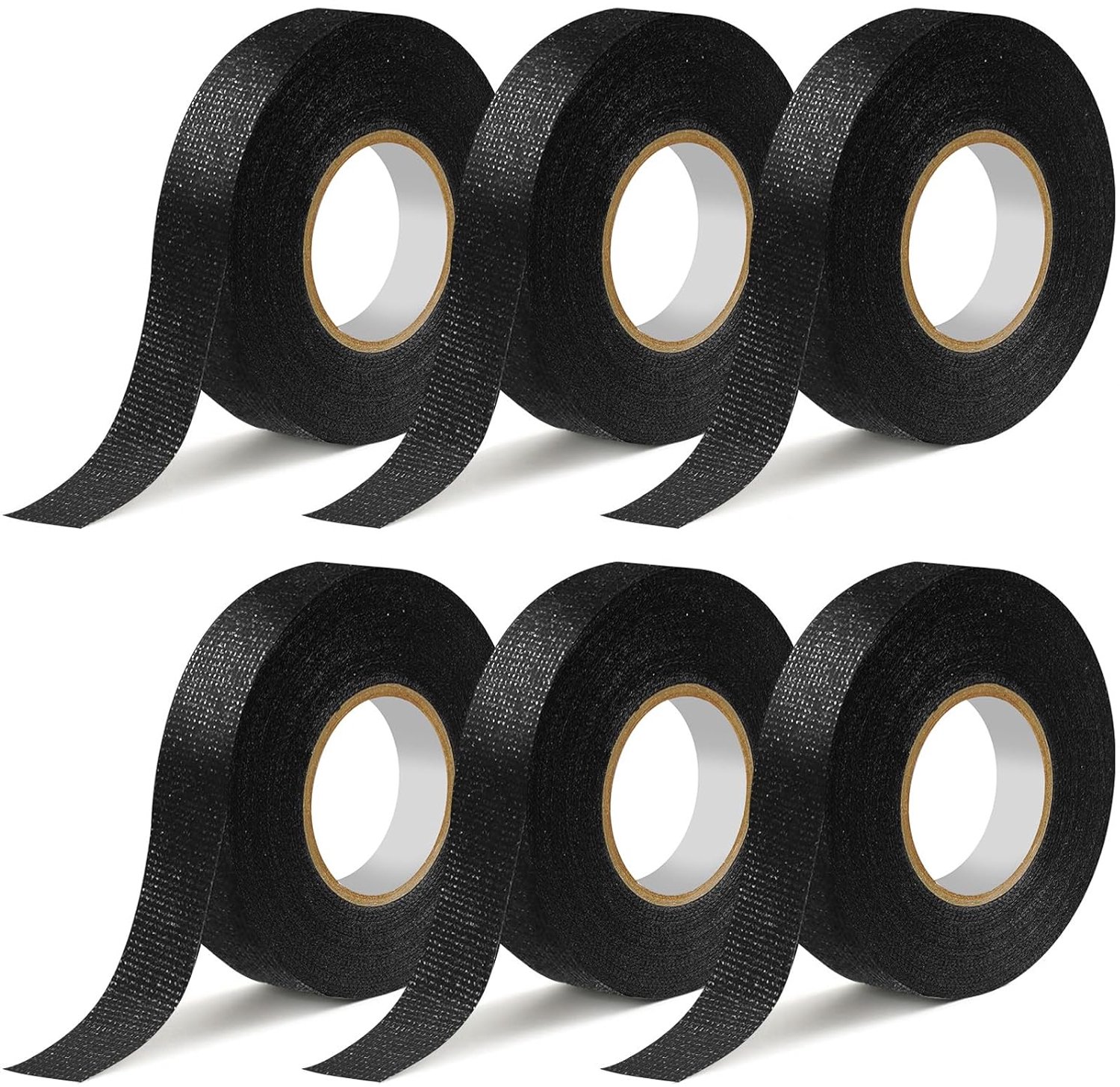 6 Rollen Kabelboom Tape, 19mm * 15m Lawaai Bedrading Harness Tape, Hittebestendig Zwart Doek Tape, Anti Squeak Zelfklevende Tape Voor Motor, Elektrische, Auto Kabels Vaste Draden