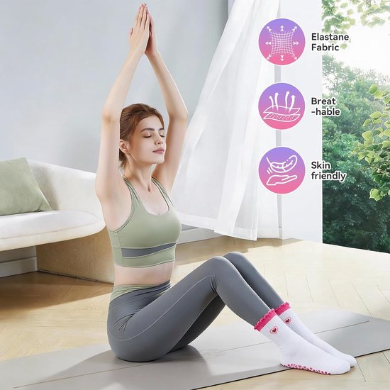 4 Paar Dames Pilates Sokken met Antislip Grip, Katoen, Maat 36-40 — afbeelding 2
