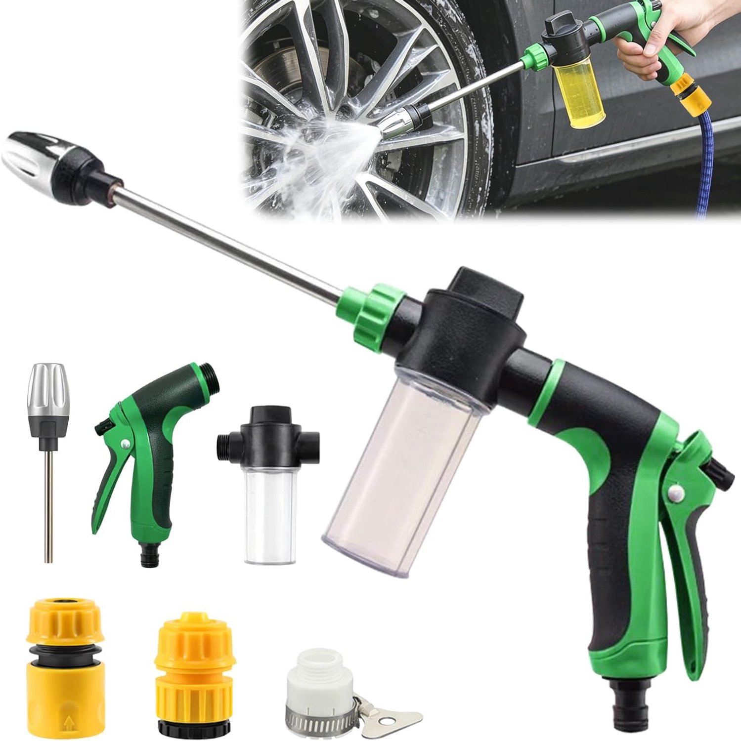 Hogedrukpistool Power Jet 2026, tuinpistool met messing mondstuk, metalen tuinwaterpistool, robuust, geschikt voor vele toepassingen in de tuin, terras (B)