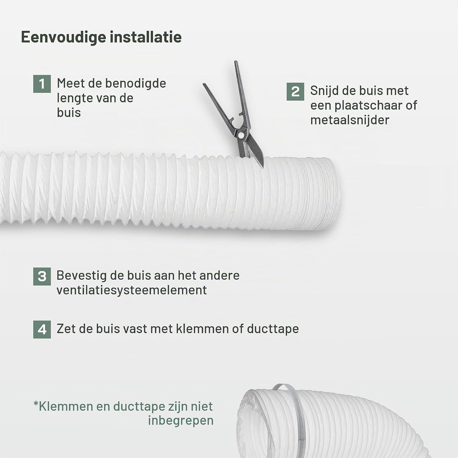 Afvoerslang - Wit - Ø150 mm x 3 m - Flexibele PVC-slang met Staaldraad - Voor Verwarming en Koeling