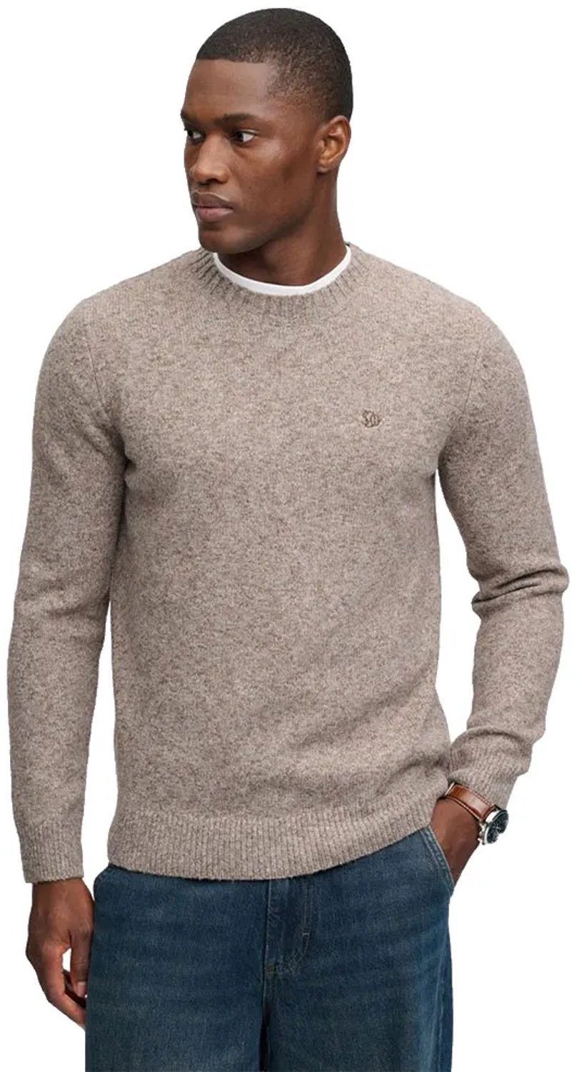 Superdry Geborstelde Kabel Mouw Trui Heren Sweaters Muisbruin Gemeleerd