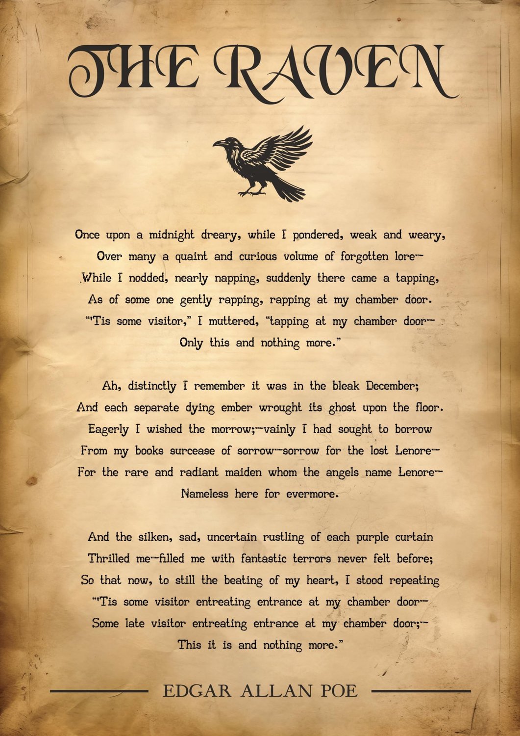 Kunstdruk van Gedicht 'The Raven' in A4 Formaat