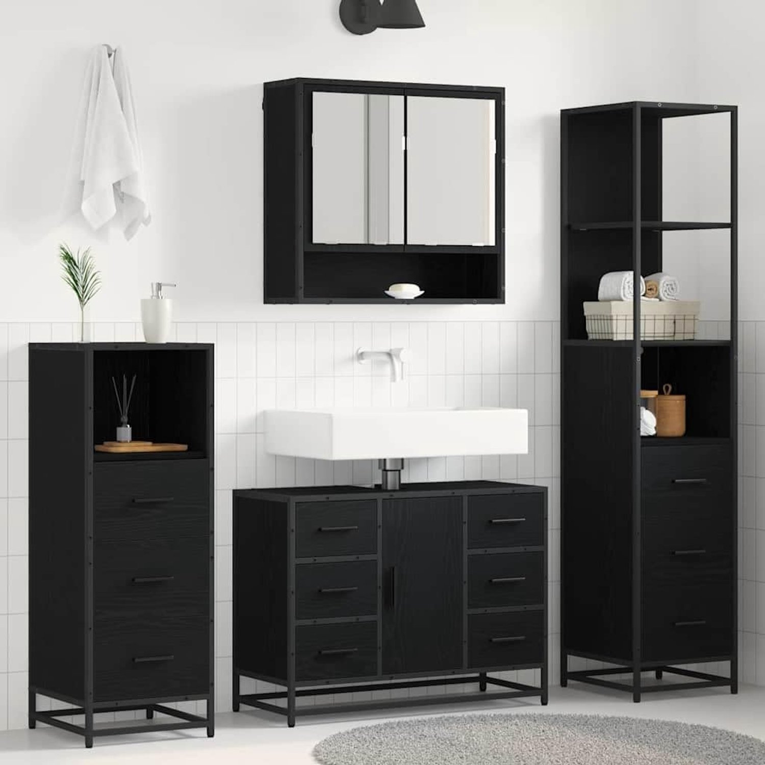 Badkamermeubelset 4 stuks zwart eiken look 80 x 33 x 60 cm