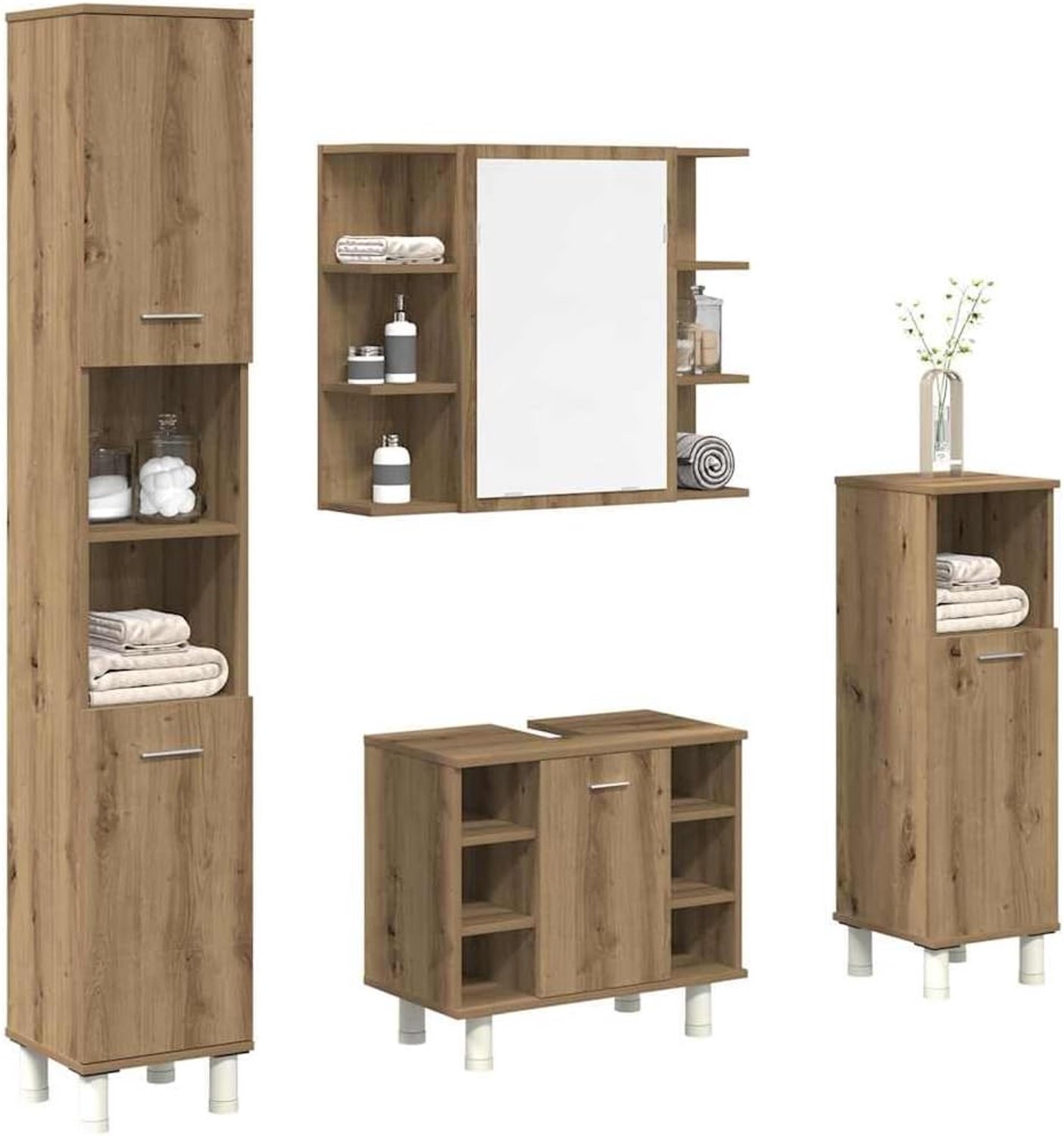 4-delig badkamermeubelset Artisan eiken houtmateriaal met wastafelonderkast
