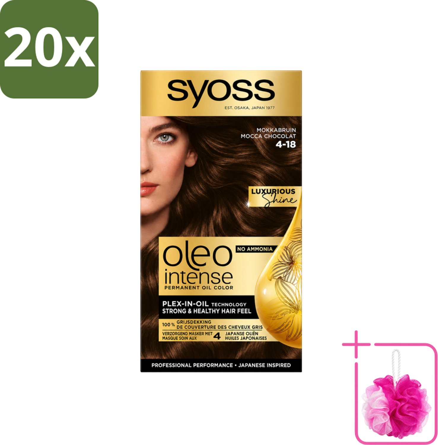 20 x SYOSS - Oleo Intense 4-18 - Haarverf - Permanente Haarkleuring - Mokkabruin - Langdurige Kleur - Bulkverpakking - Haarkleur - Douchemop - Haarkleuring