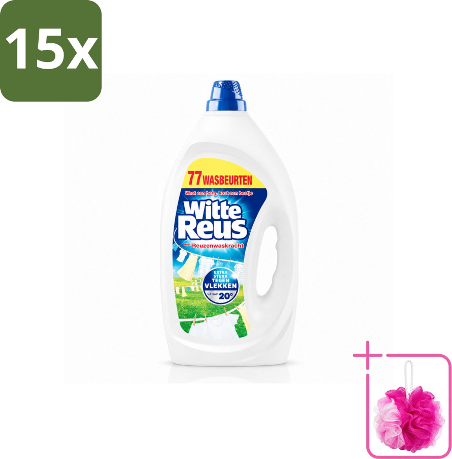 15 x Witte Reus - Vloeibaar Wasmiddel - Witte Was - 77 Wasbeurten - Bulkverpakking - Witte was - Douchemop - Wasmiddel