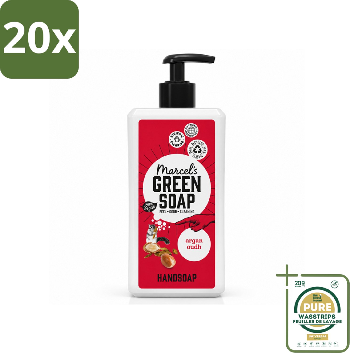 20 x Marcel's Green Soap - Handzeep Argan & Oudh - Plantaardig & duurzaam - 500 ml - Wasstrips - Handzeep Argan Oudh - Natuurlijke Handzeep - Duurzame Handzeep - Arganolie Handzeep - Oudh Handzeep